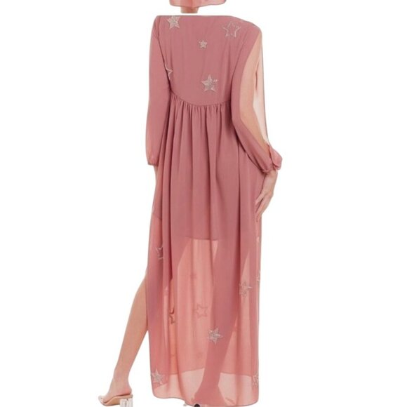 NEW Chaser Beaded Star Long Slit Sleeve Maxi Dress in Rosebud/Dusty Rose, Size M - Picture 2 of 15